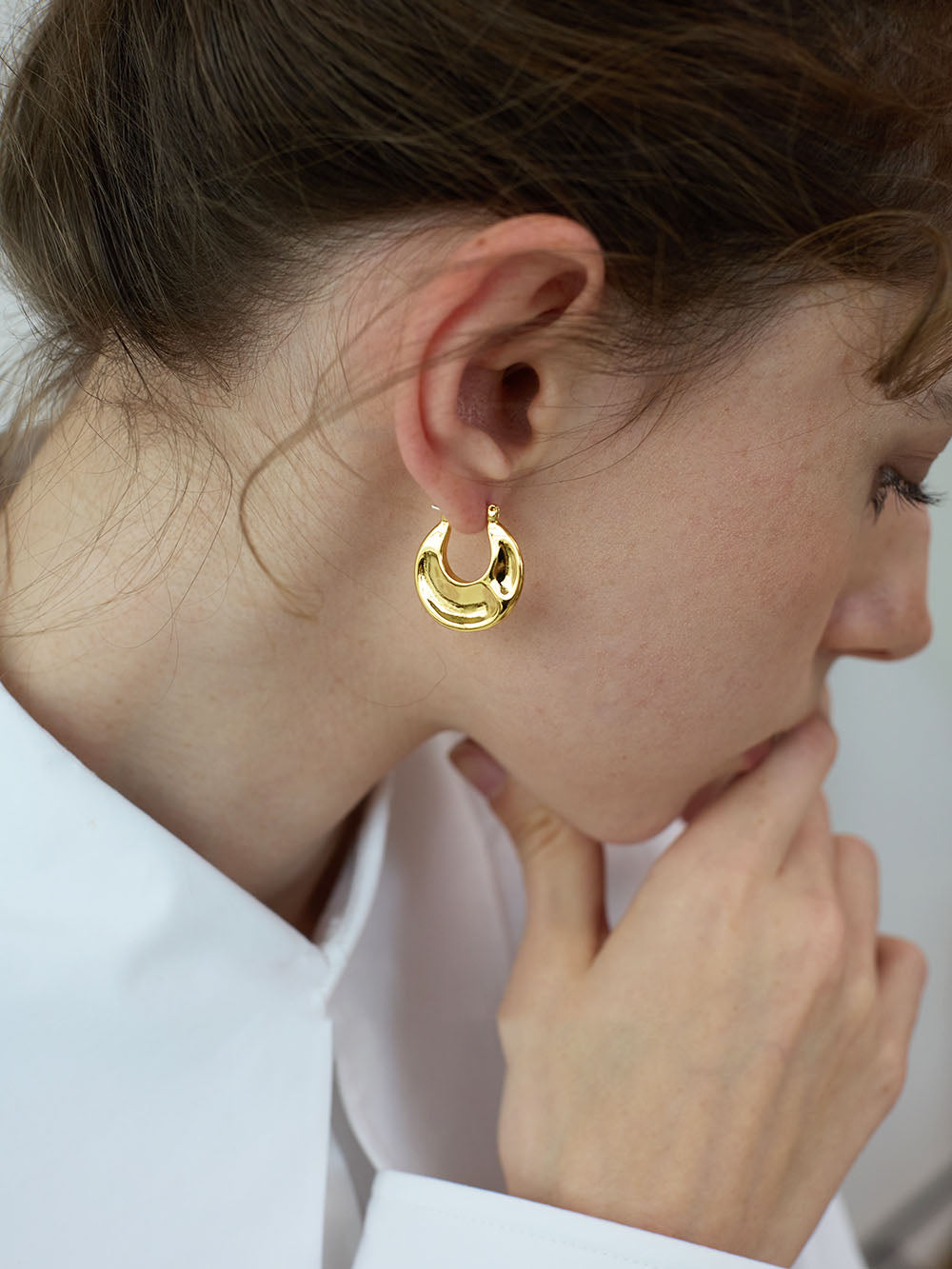 Gold Pinched Sculptural Huggie Hoops