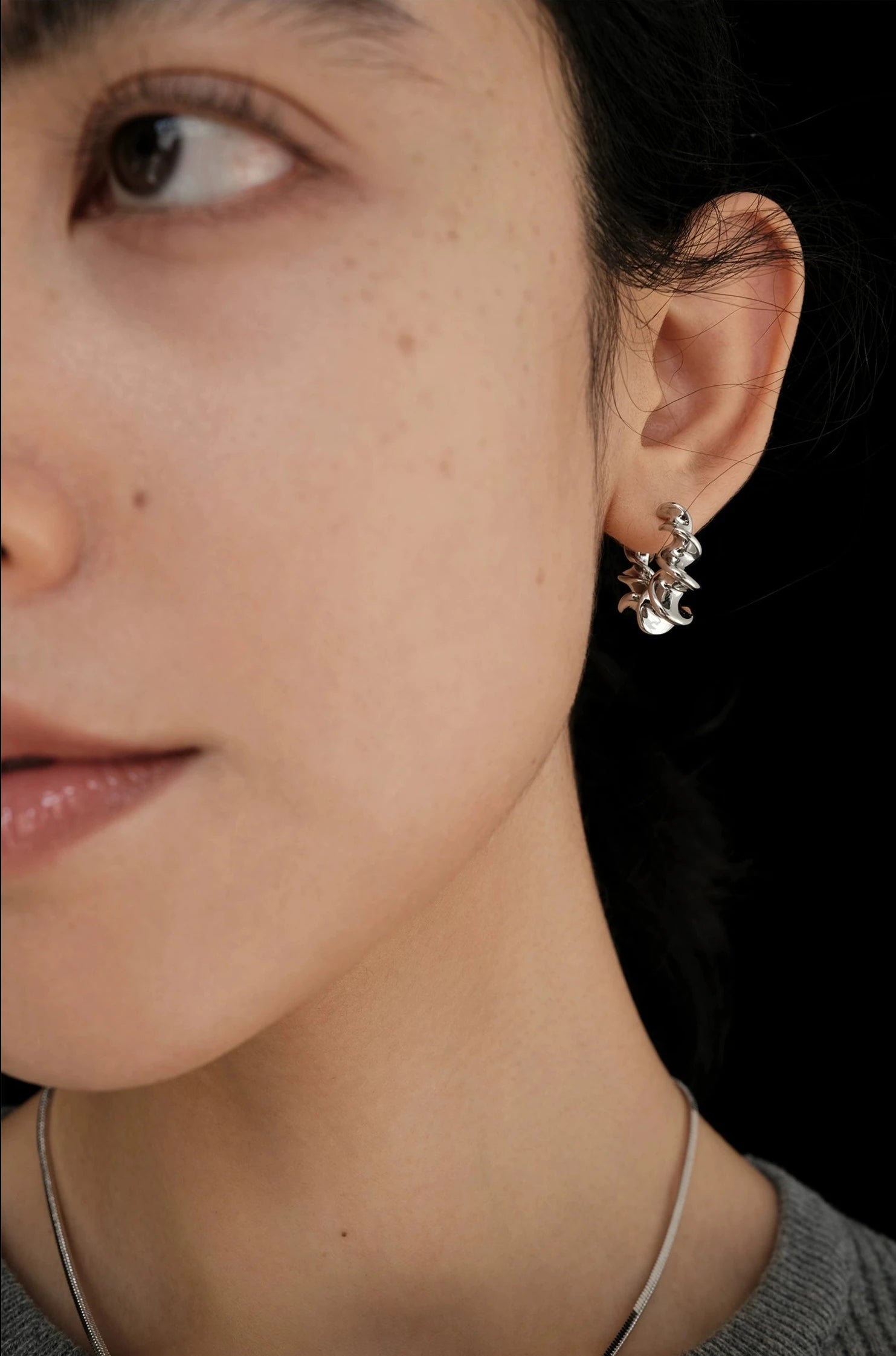 Flat Twisted Huggie Hoop Earrings Silver