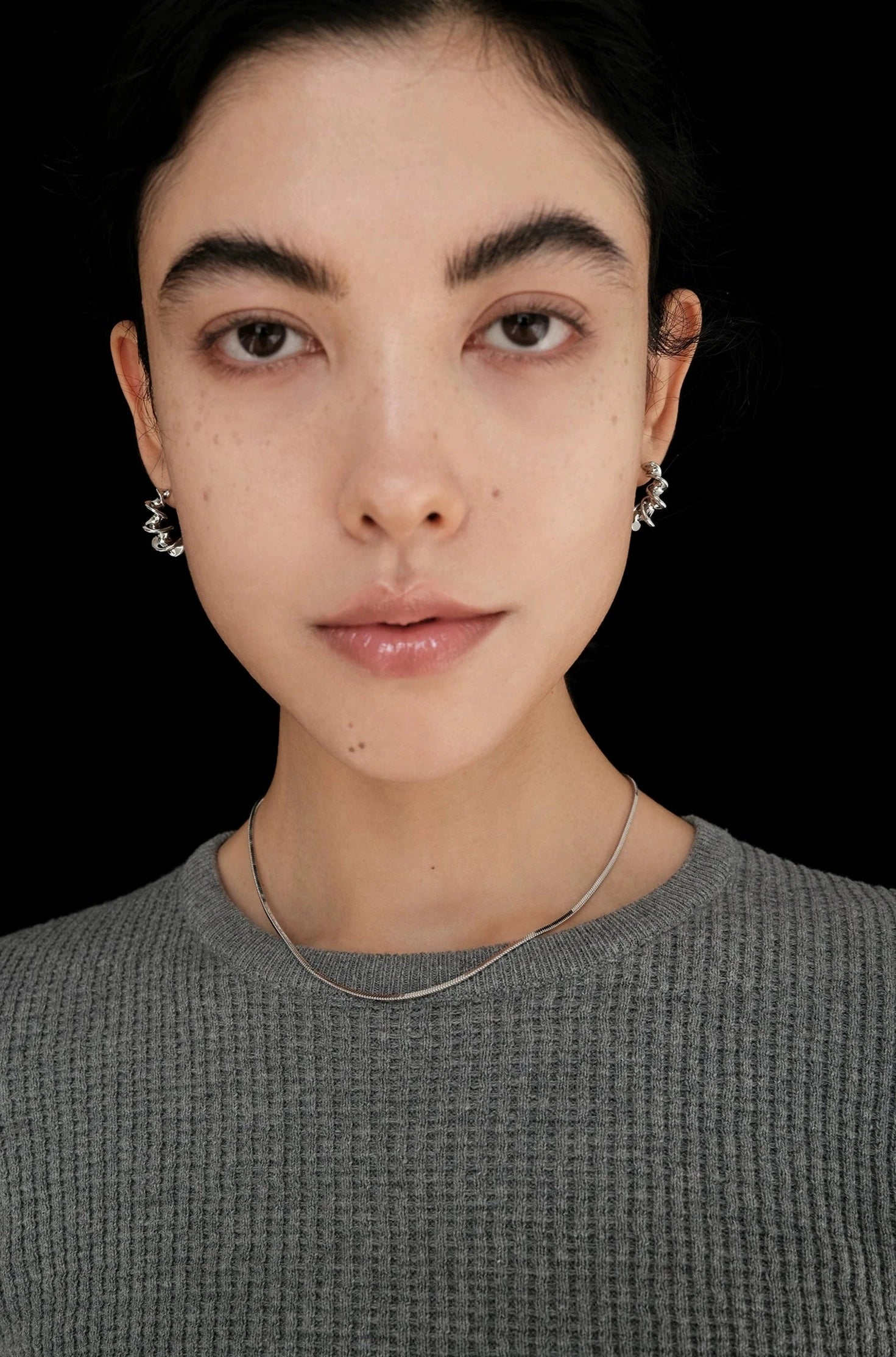Flat Twisted Huggie Hoop Earrings Silver