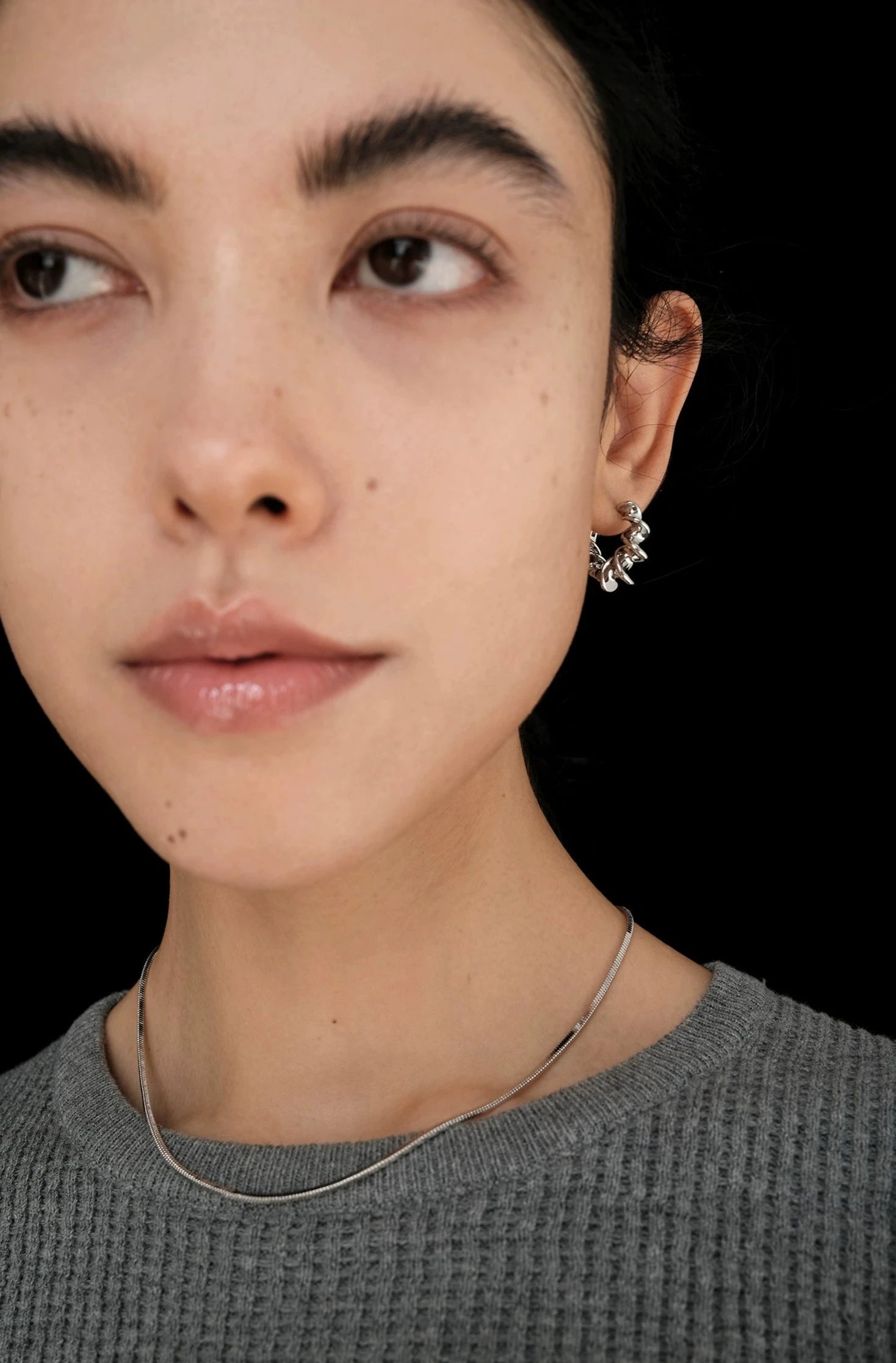 Flat Twisted Huggie Hoop Earrings Silver