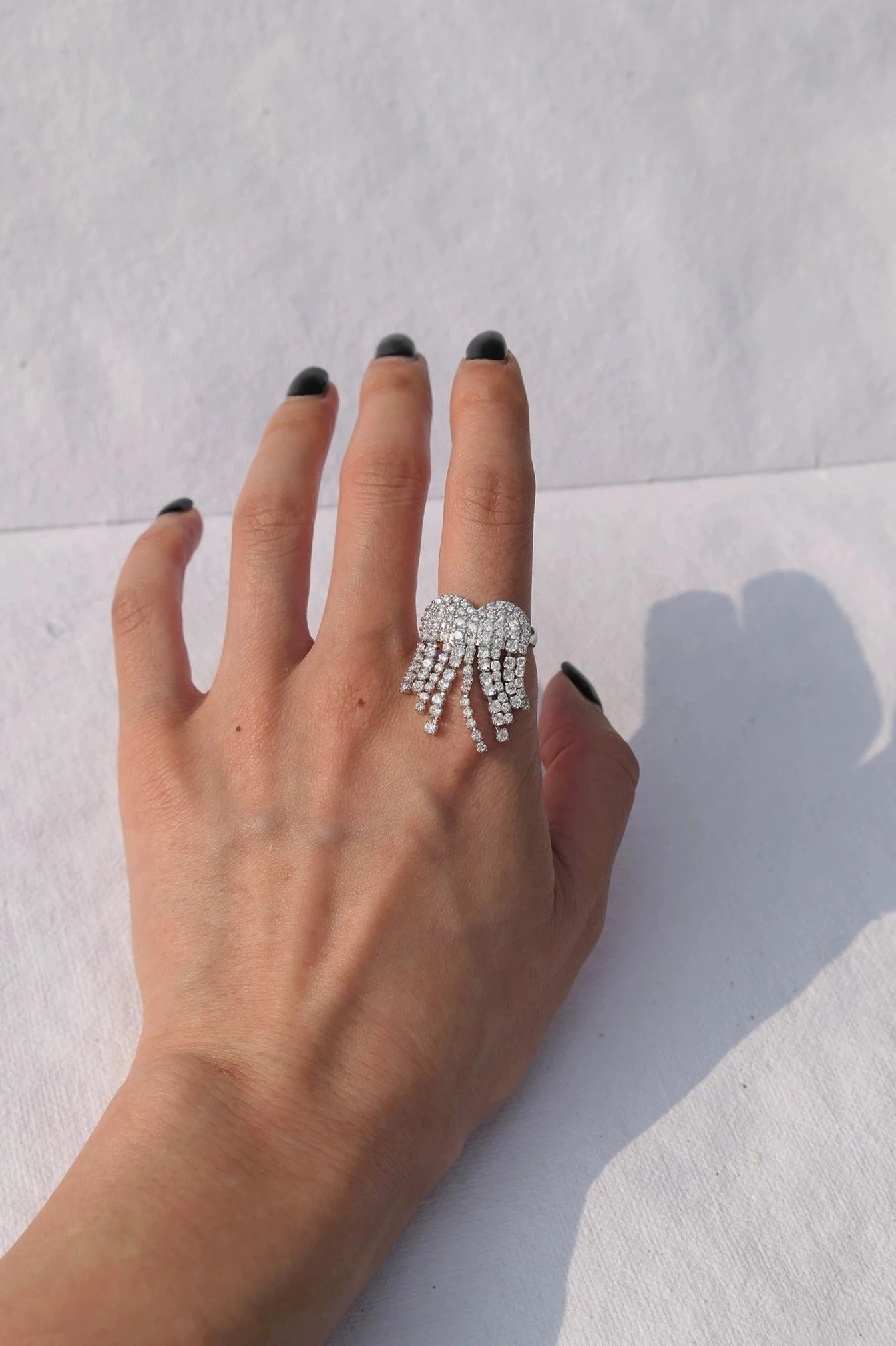 Bague CZ Pompon Cascade Ouverte Argent