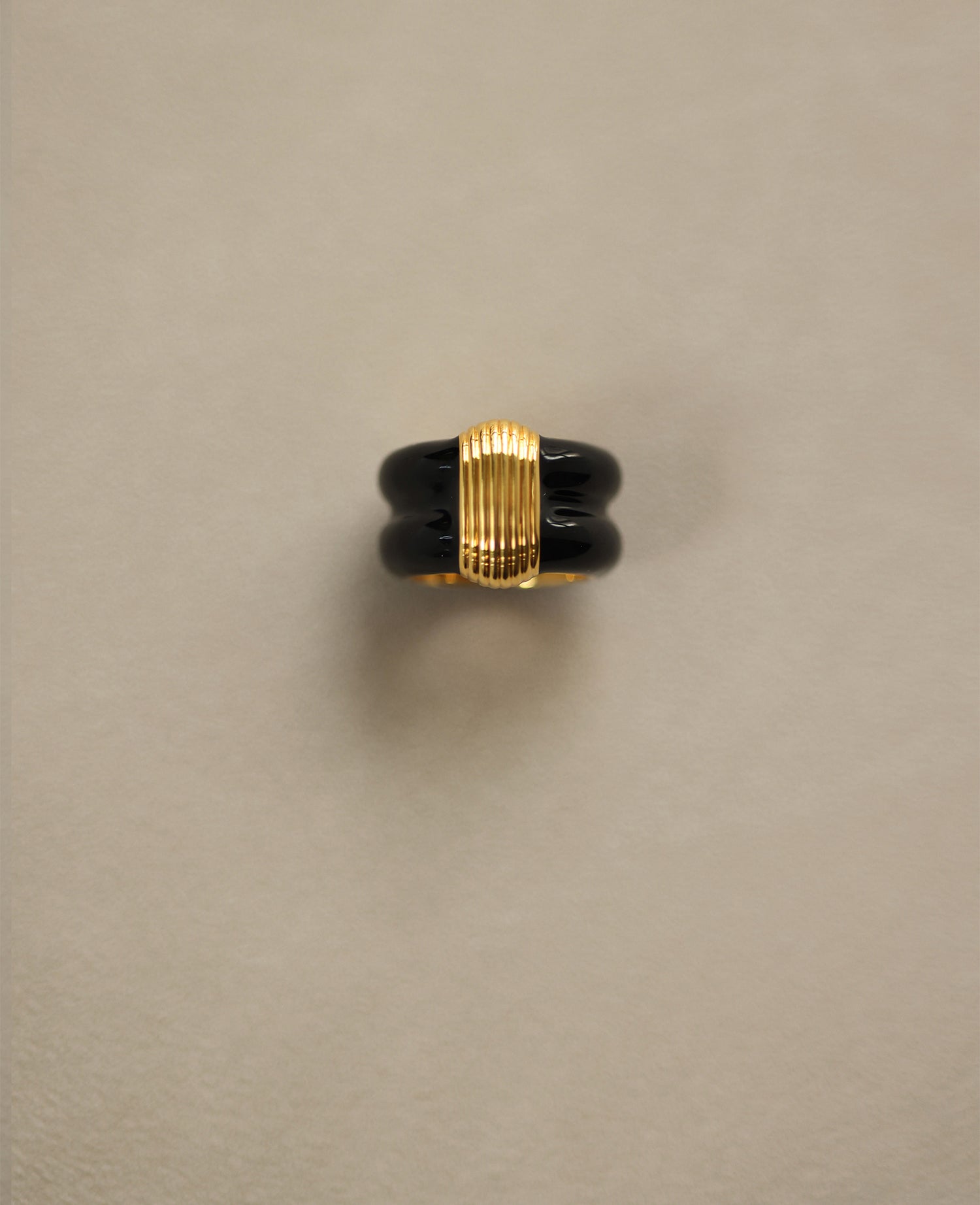 Bianca Black Enamel Gold Ribbed Ring