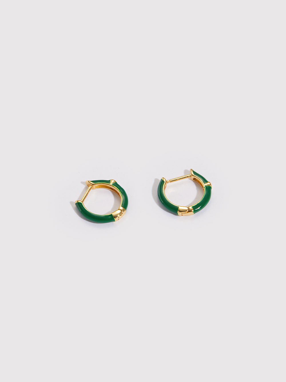 Lunette Green Enamel Huggie Hoop Earrings with Zirconia Gemstones