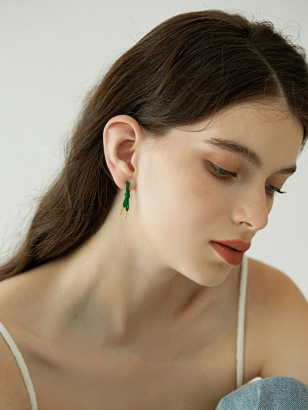 Green Shoe Lace Stud Earrings