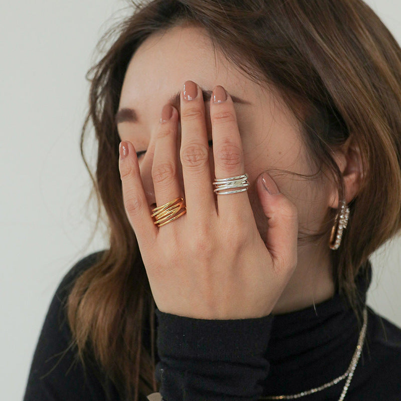 Multi-Wired Wide Band Ring 18K Gold and Silver