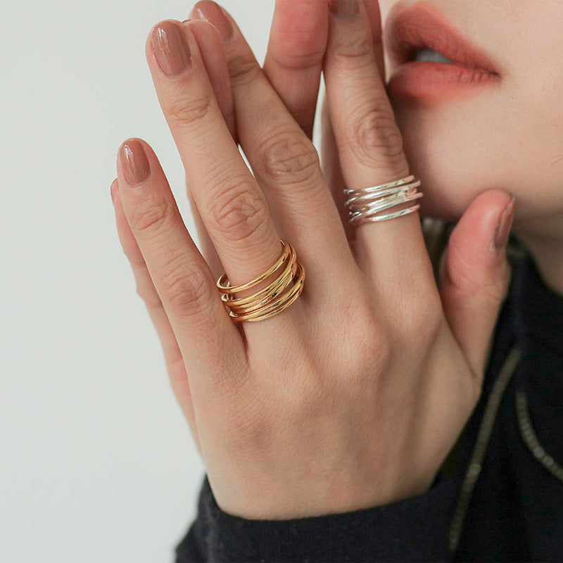 Multi-Wired Wide Band Ring 18K Gold and Silver