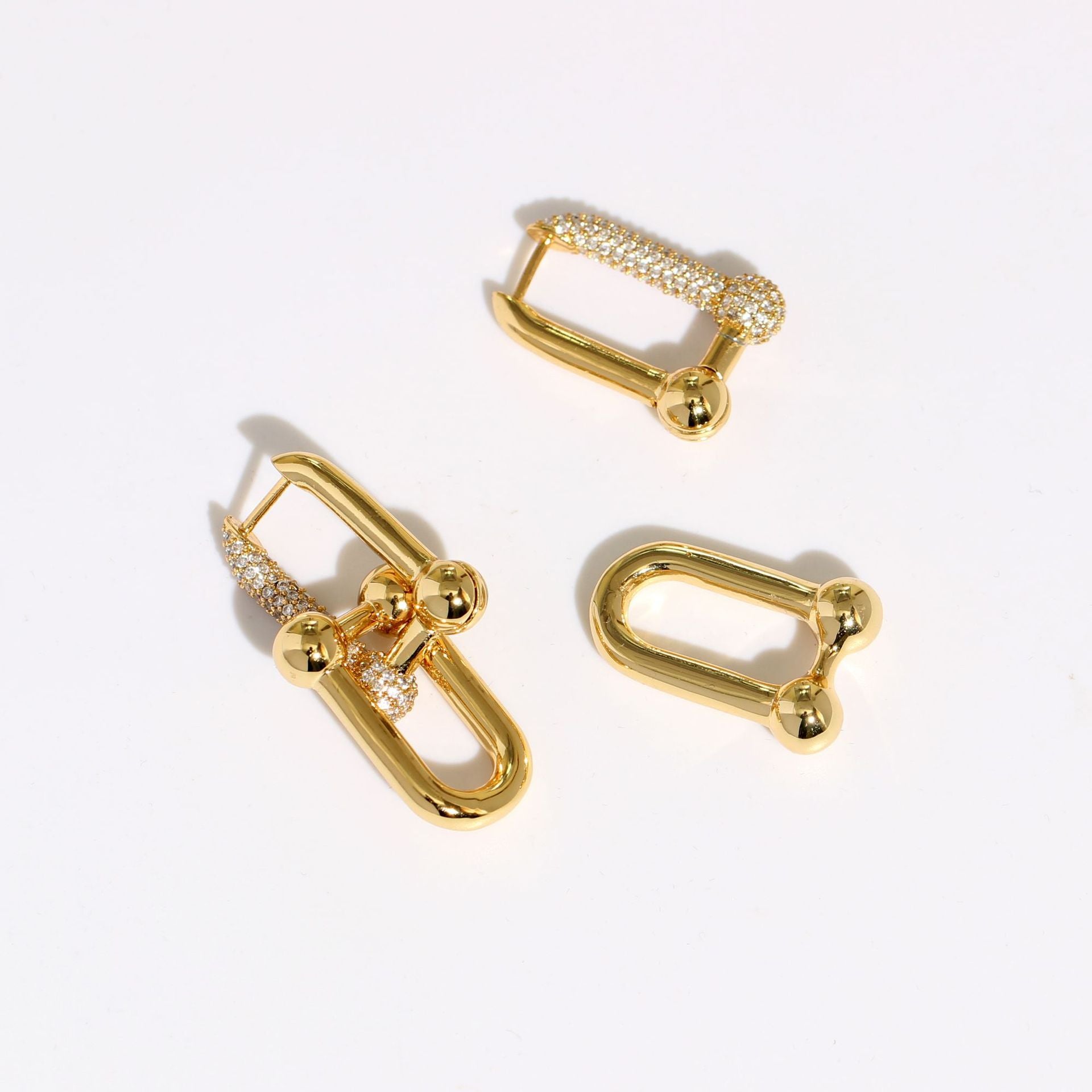 Ginevra Long Paved U-Link Detachable Earrings 18K Zirconia Gemstones
