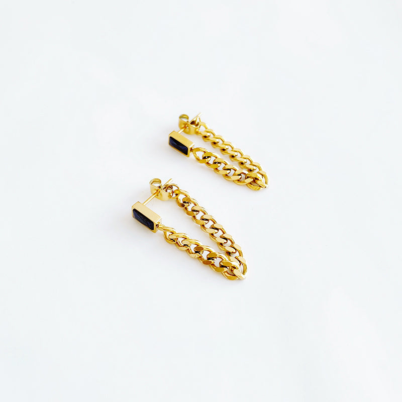 Titanium Steel Long Tassel Ear Jackets, Gold Fringe Linked Chain Earrings