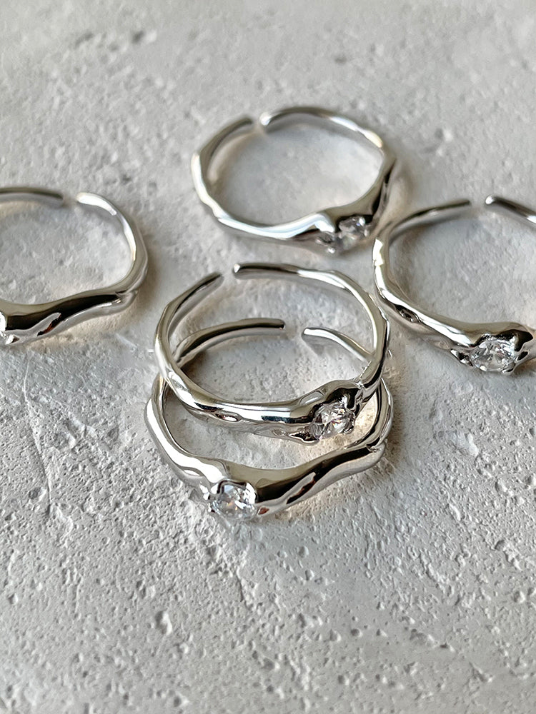 Sparkling Zirconia Open Stacking Ring S925 Silver Edgy Slim Ring