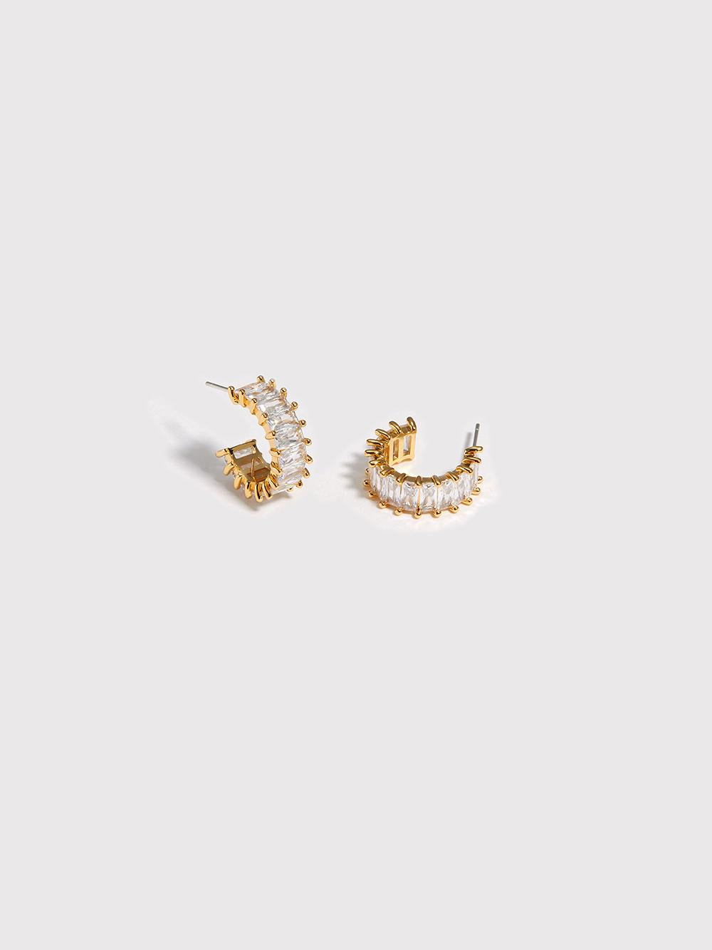 Sparkling Gemstones Earrings, Everyday Minimalist Paved Stones Studs Hoops