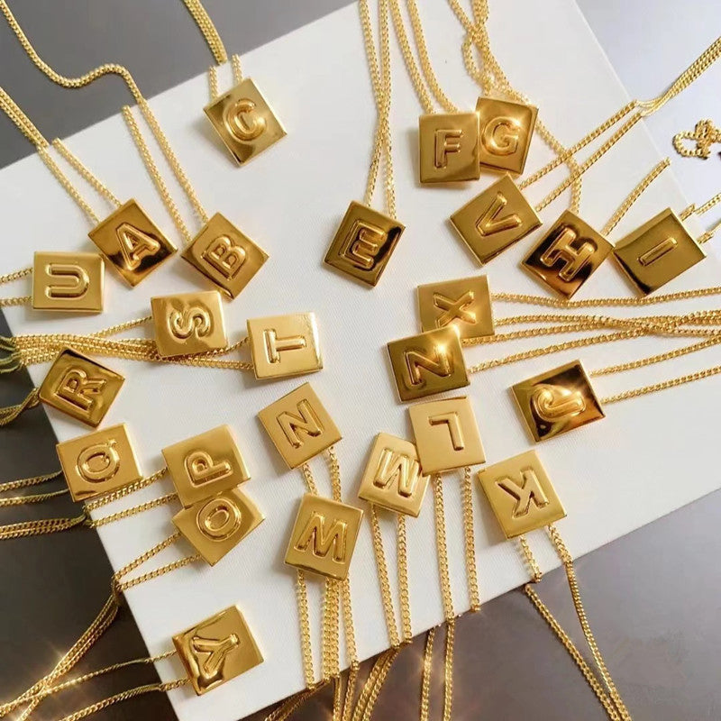 Parisian Initial Square Pendant Necklace 18K