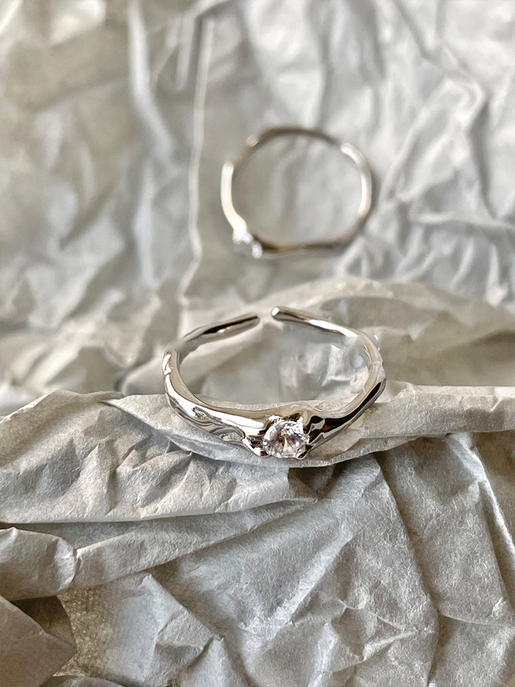 Sparkling Zirconia Open Stacking Ring S925 Silver Edgy Slim Ring