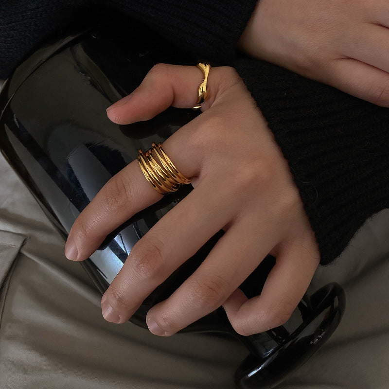 Multi-Wired Wide Band Ring 18K Gold and Silver