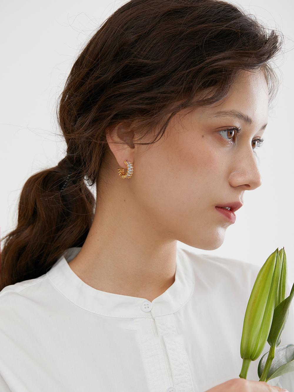 Sparkling Gemstones Earrings, Everyday Minimalist Paved Stones Studs Hoops