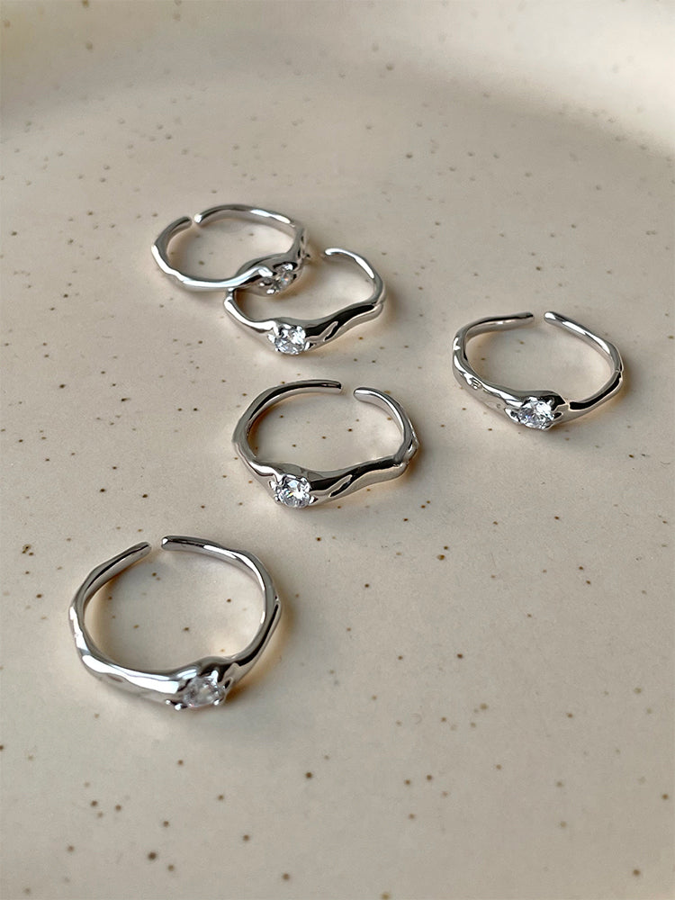 Sparkling Zirconia Open Stacking Ring S925 Silver Edgy Slim Ring