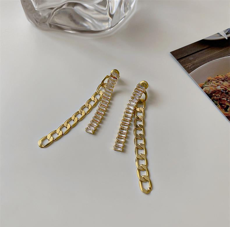 Sabrina Baguette Chain Gold Tassel Drop Earrings