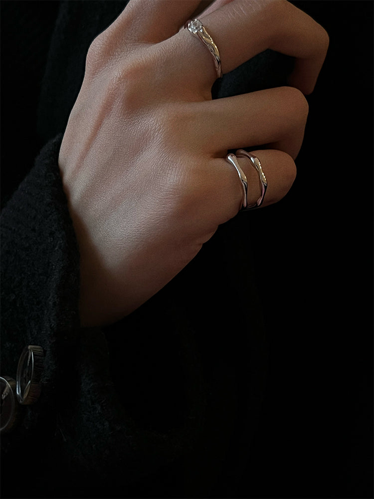 Sparkling Zirconia Open Stacking Ring S925 Silver Edgy Slim Ring