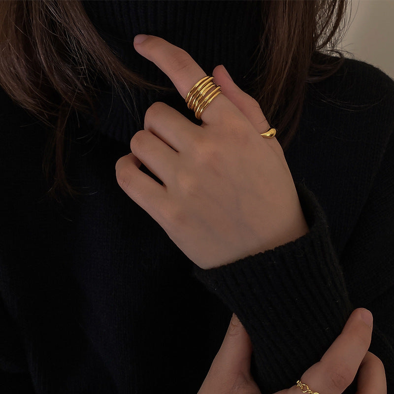 Multi-Wired Wide Band Ring 18K Gold and Silver