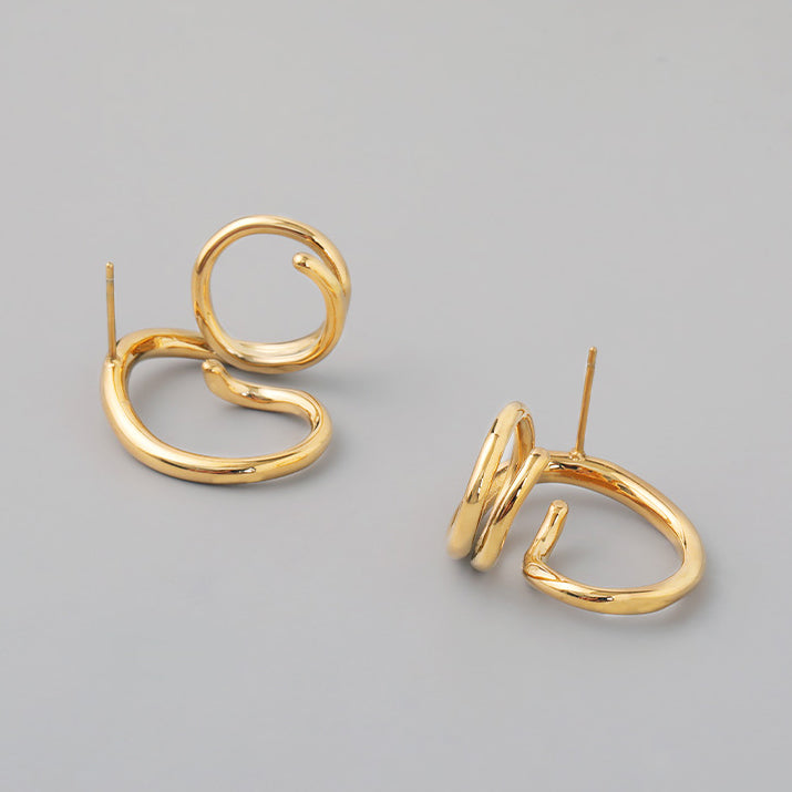 Abstract Geometric Earring, Contemporary Stud Earring, Gold Mobius Titanium Earrings