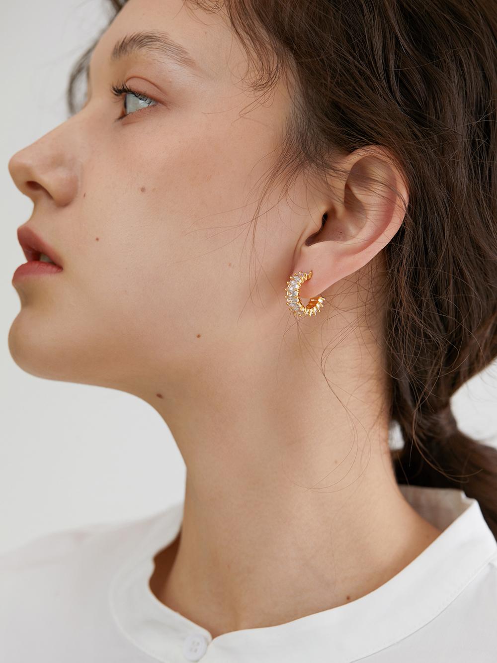 Sparkling Gemstones Earrings, Everyday Minimalist Paved Stones Studs Hoops