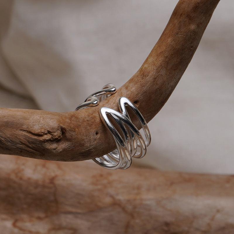Multi-Wired Wide Band Ring 18K Gold and Silver