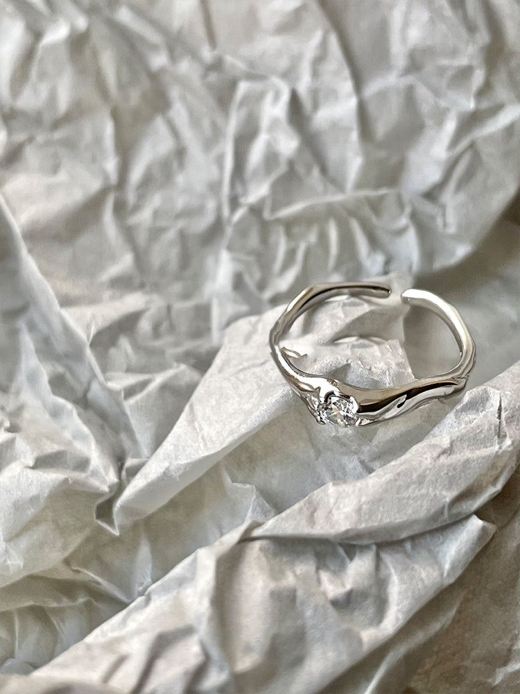 Sparkling Zirconia Open Stacking Ring S925 Silver Edgy Slim Ring