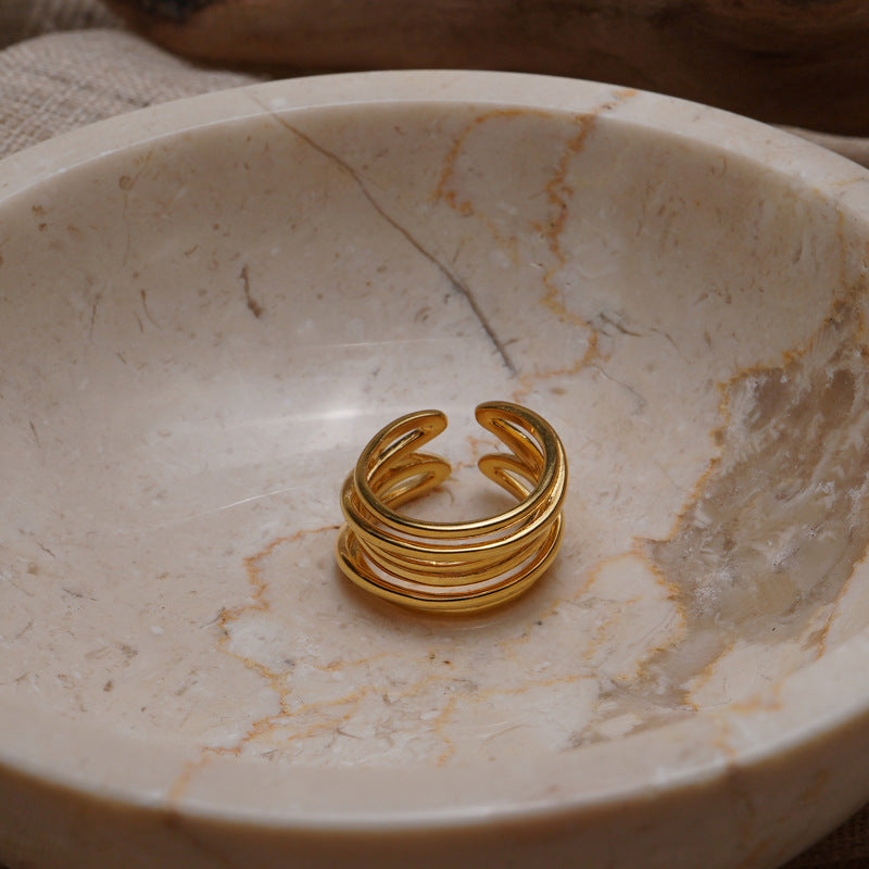 Multi-Wired Wide Band Ring 18K Gold and Silver