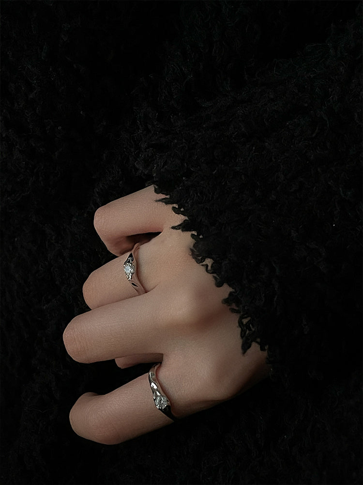 Sparkling Zirconia Open Stacking Ring S925 Silver Edgy Slim Ring