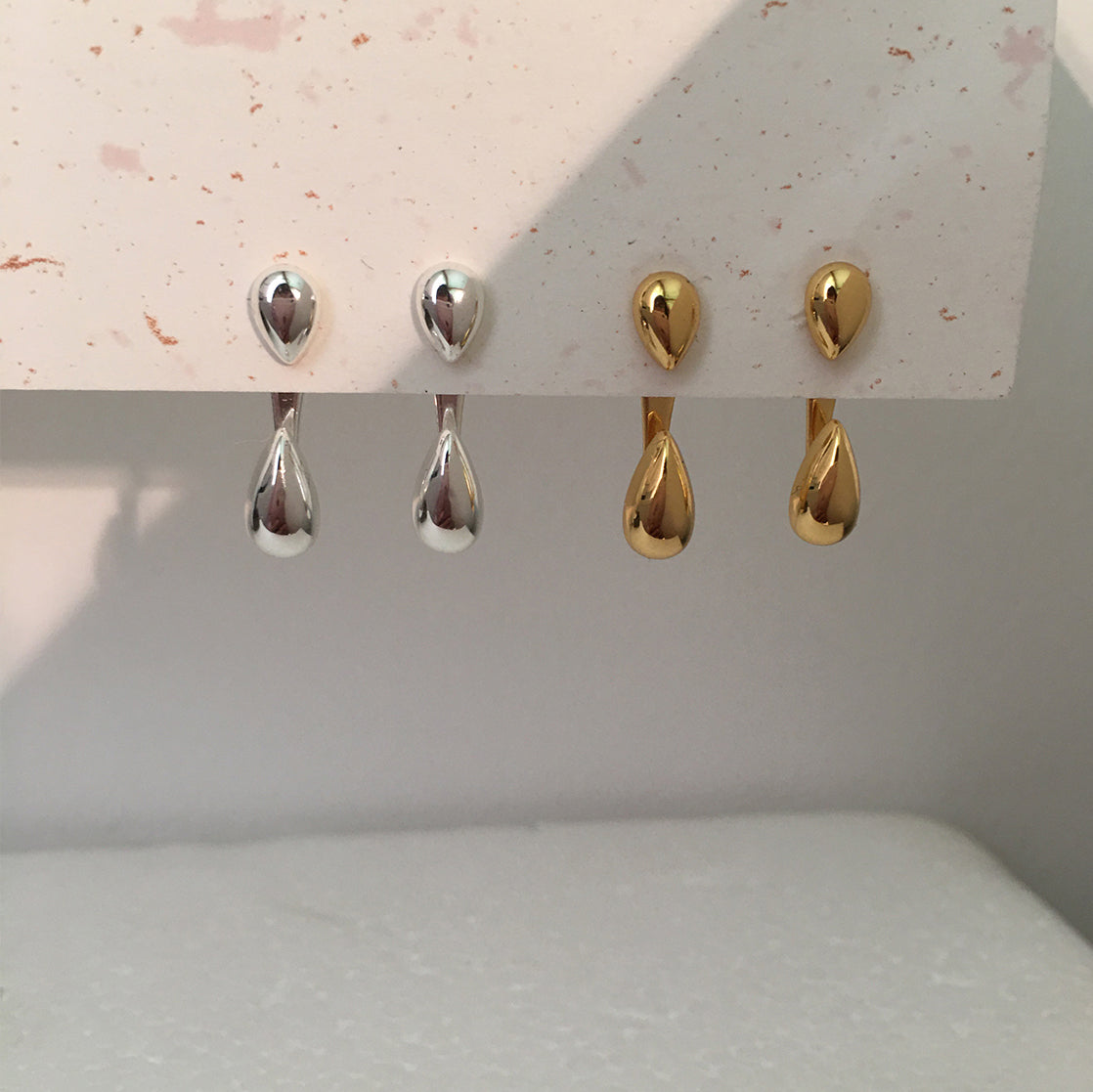 Morning Dew 2-Way Dainty Stud Earrings 18K Gold/Silver