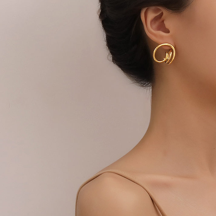 Abstract Geometric Earring, Contemporary Stud Earring, Gold Mobius Titanium Earrings