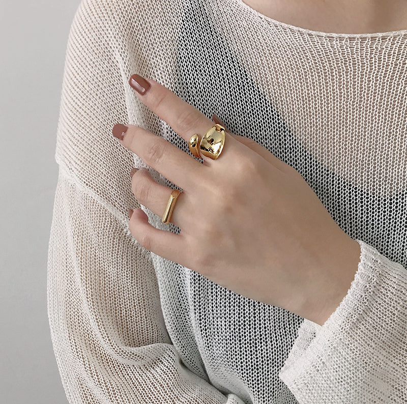 Contempory Ring Gold Wide Band Ring, Artisan Ring, Chunky Ring, Boho Ring, Punk Ring