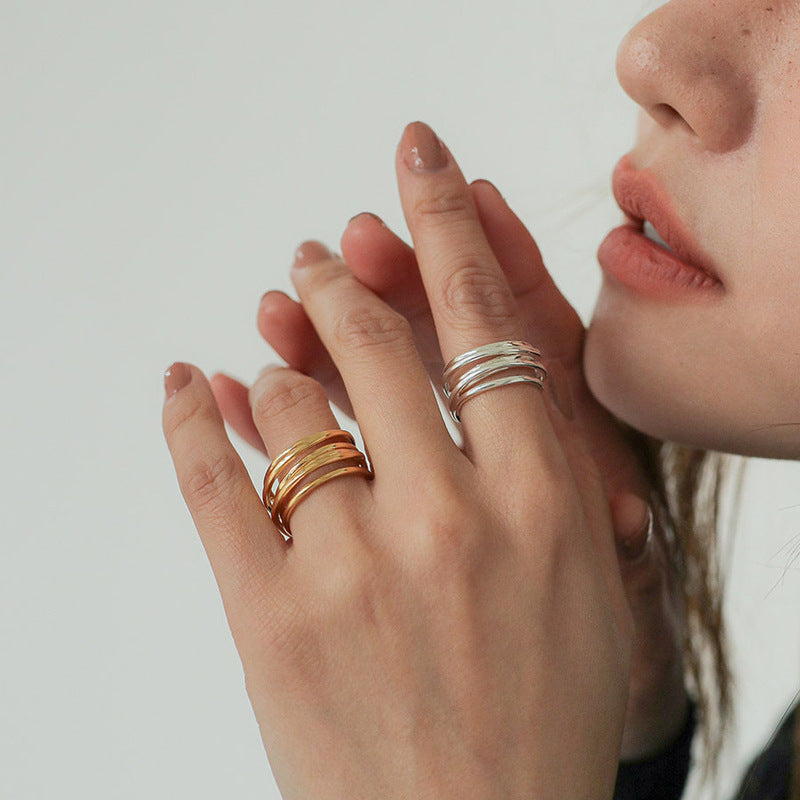 Multi-Wired Wide Band Ring 18K Gold and Silver