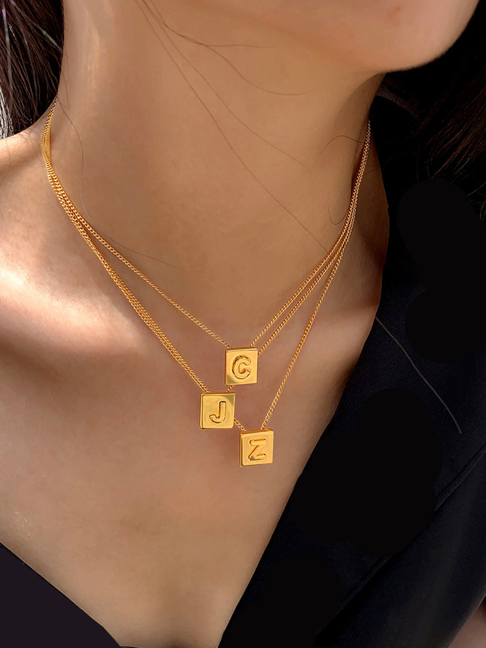 Parisian Initial Square Pendant Necklace 18K