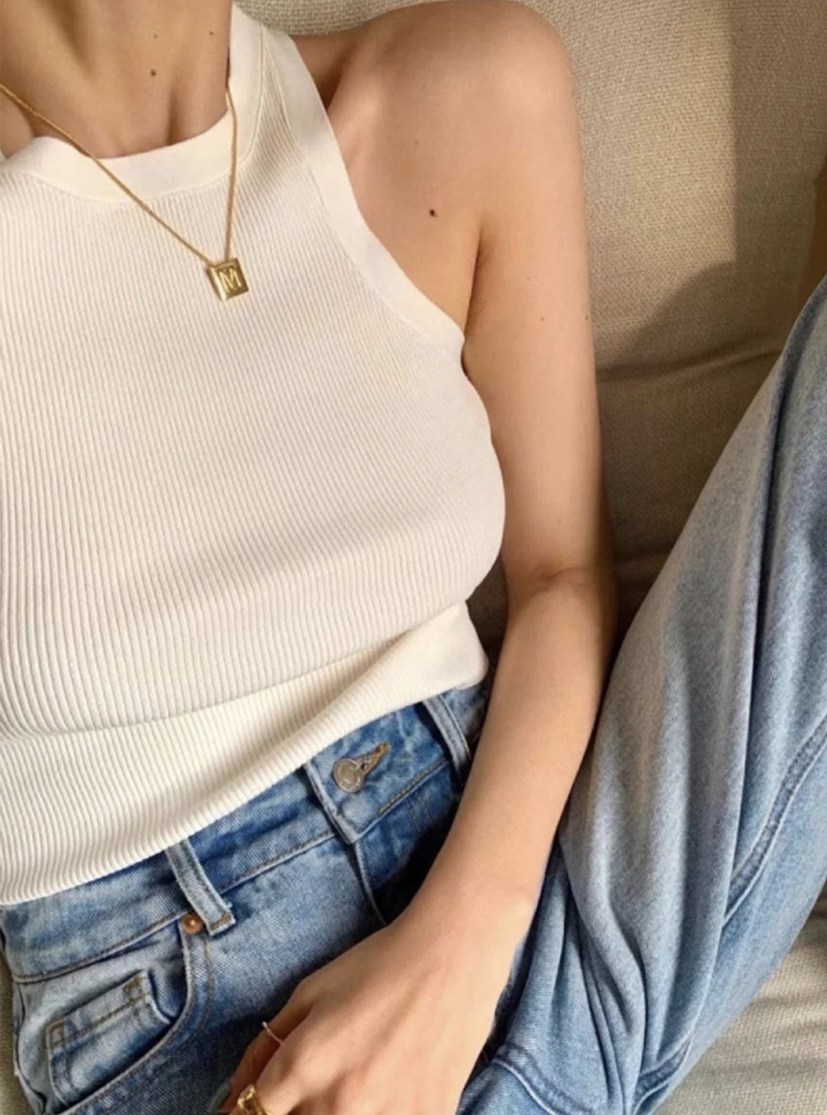 Parisian Initial Square Pendant Necklace 18K