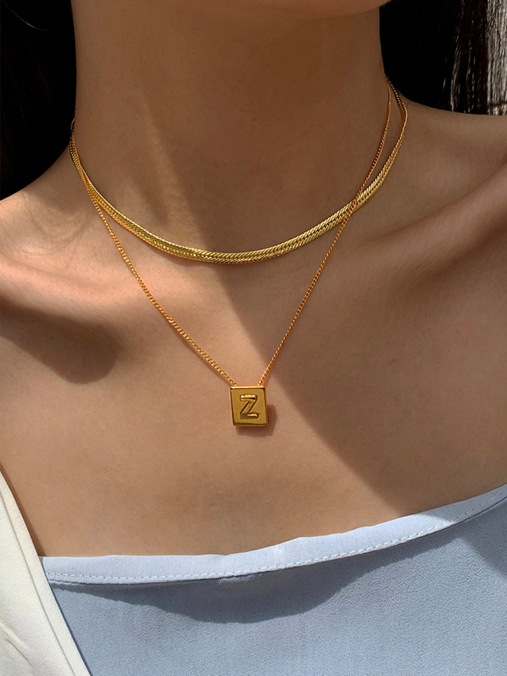 Parisian Initial Square Pendant Necklace 18K