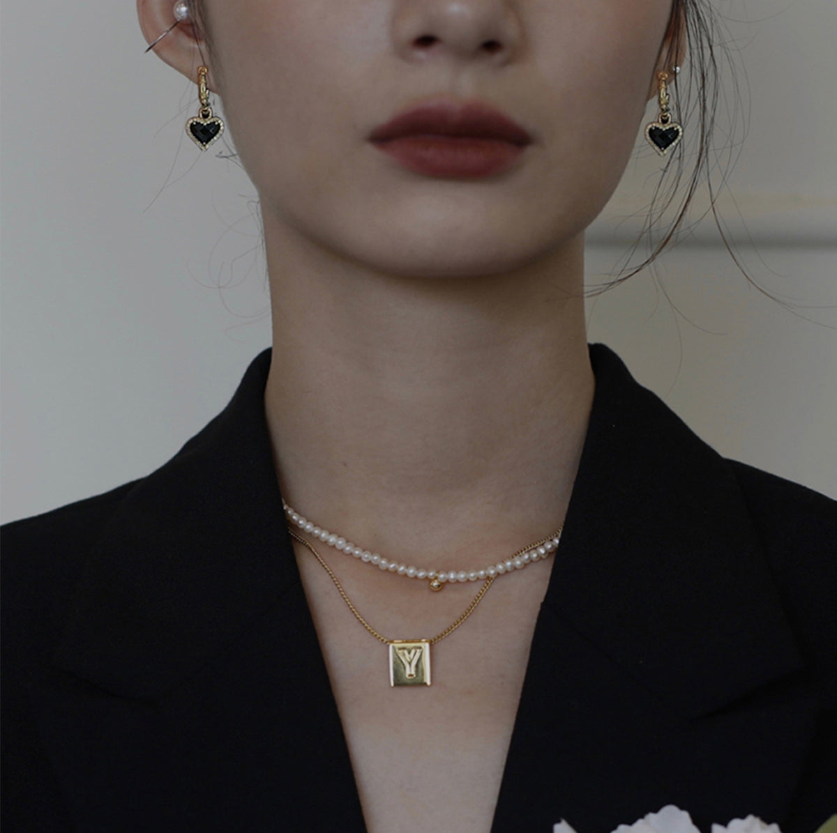 Parisian Initial Square Pendant Necklace 18K