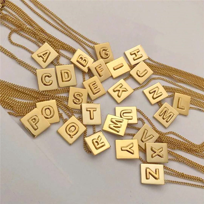 Parisian Initial Square Pendant Necklace 18K