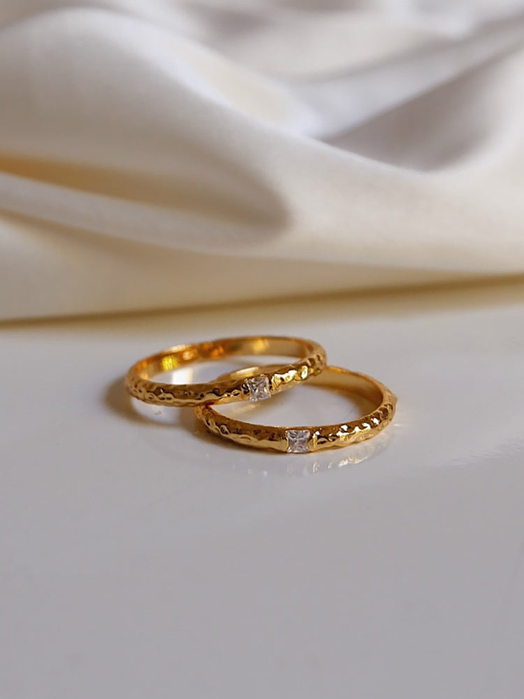 Ultra-thin Hammer CZ Ring 18K Gold Slim Band Ring