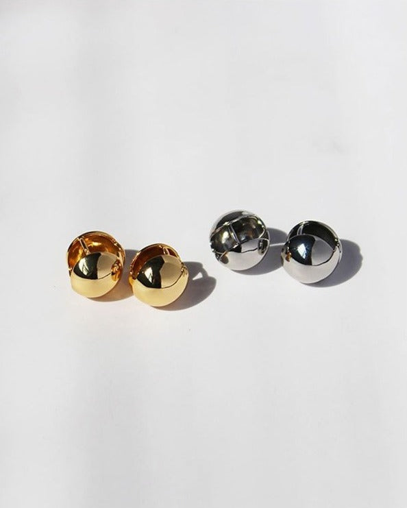 Gemini French Retro Round Ball Earrings in 14K Gold / Silver