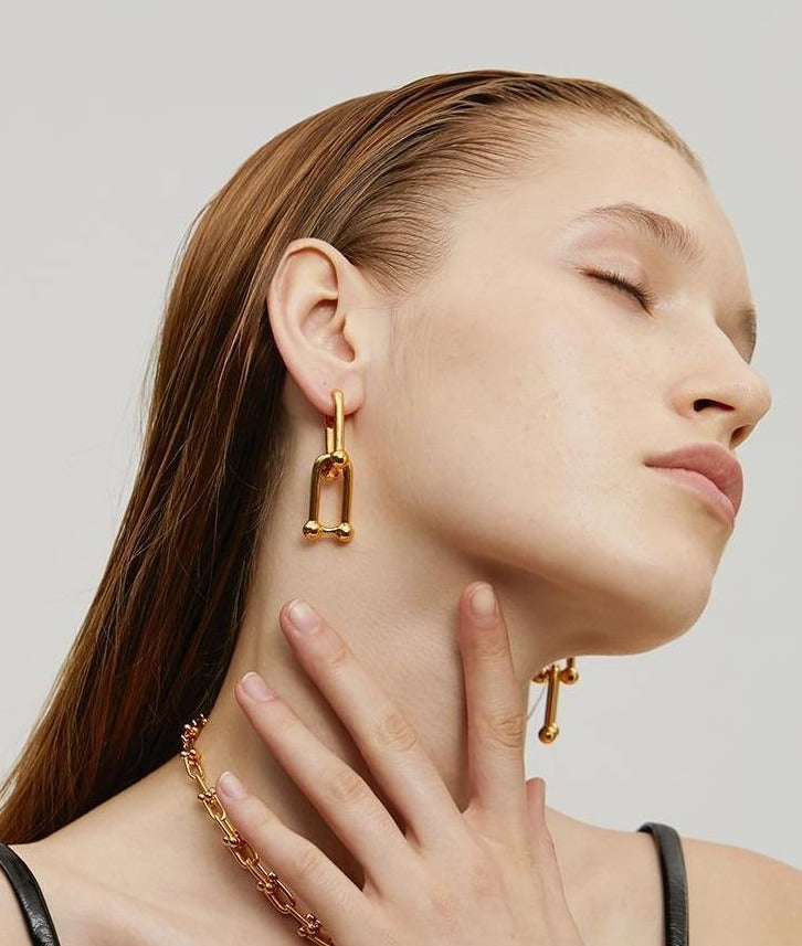 Ginevra Detachable U-Link Earrings Long 18K Gold/Silver