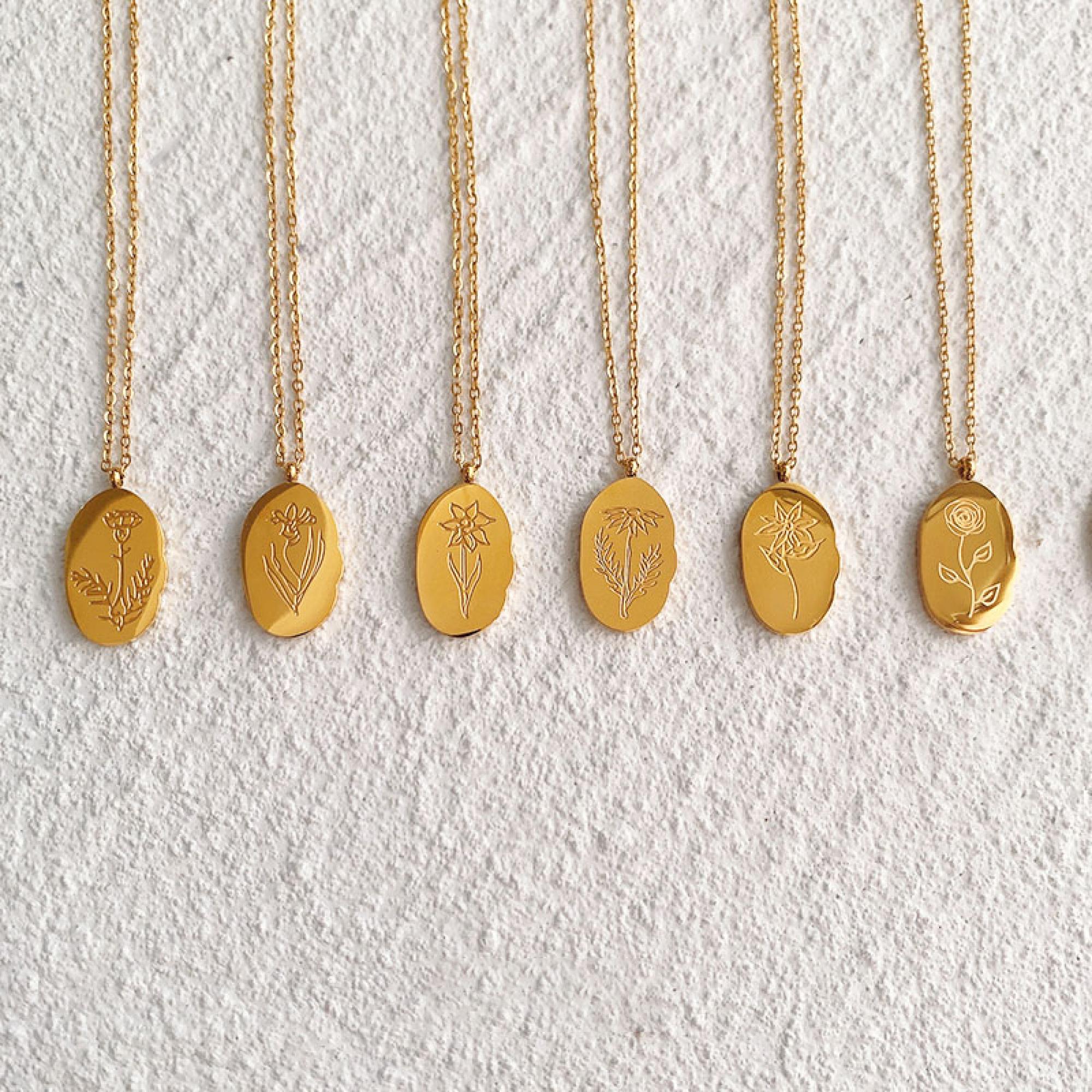 Gold Personalized Birth Month Flower Necklace, Birth Flower Necklace, Floral Zodiac, Birth Month Flower Necklace Personalized WATERPROOF Jewelry