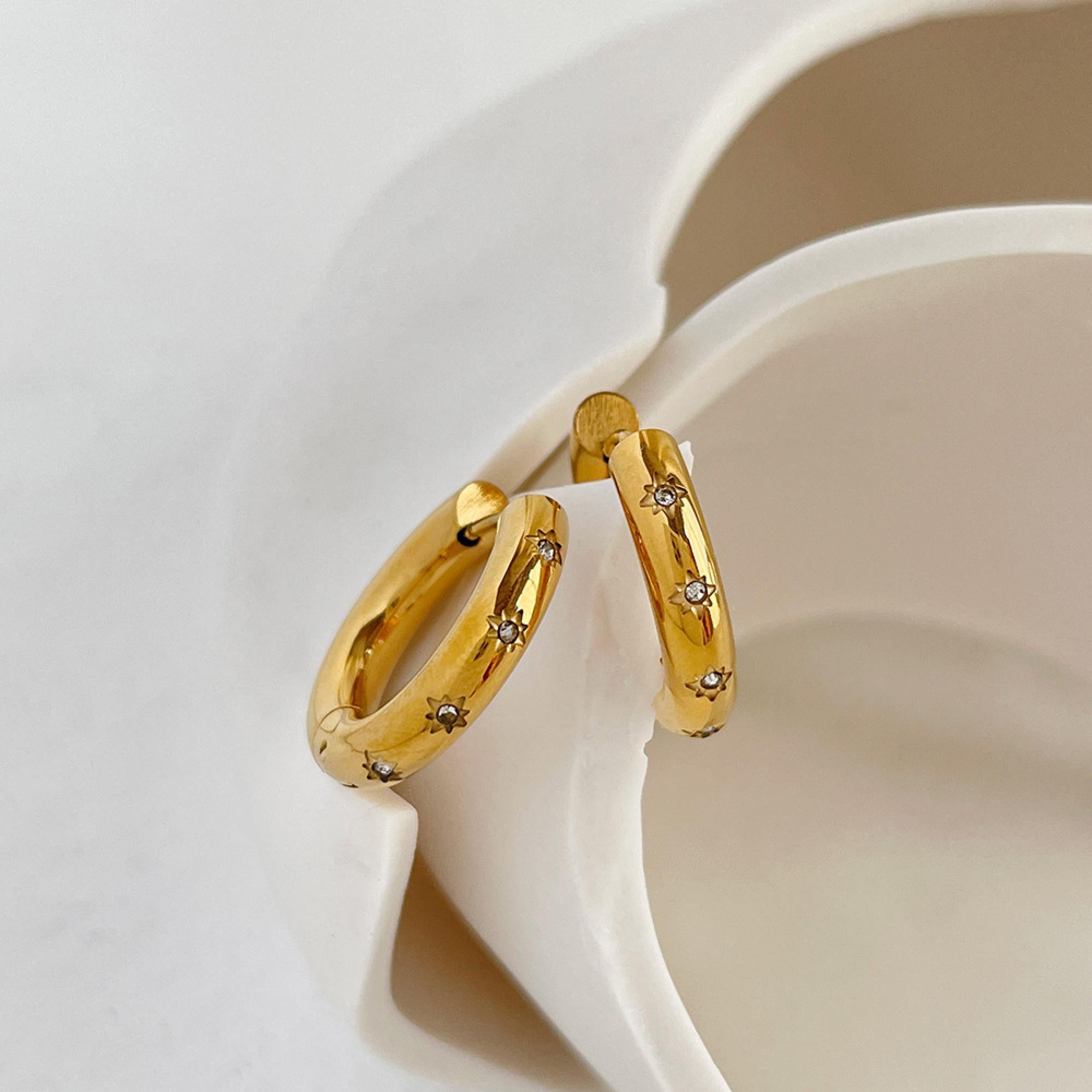 Radiating Sun Ray Gems, Gold Statement CZ Earrings, Celestial Hoops, Dainty CZ Hoop Earrings