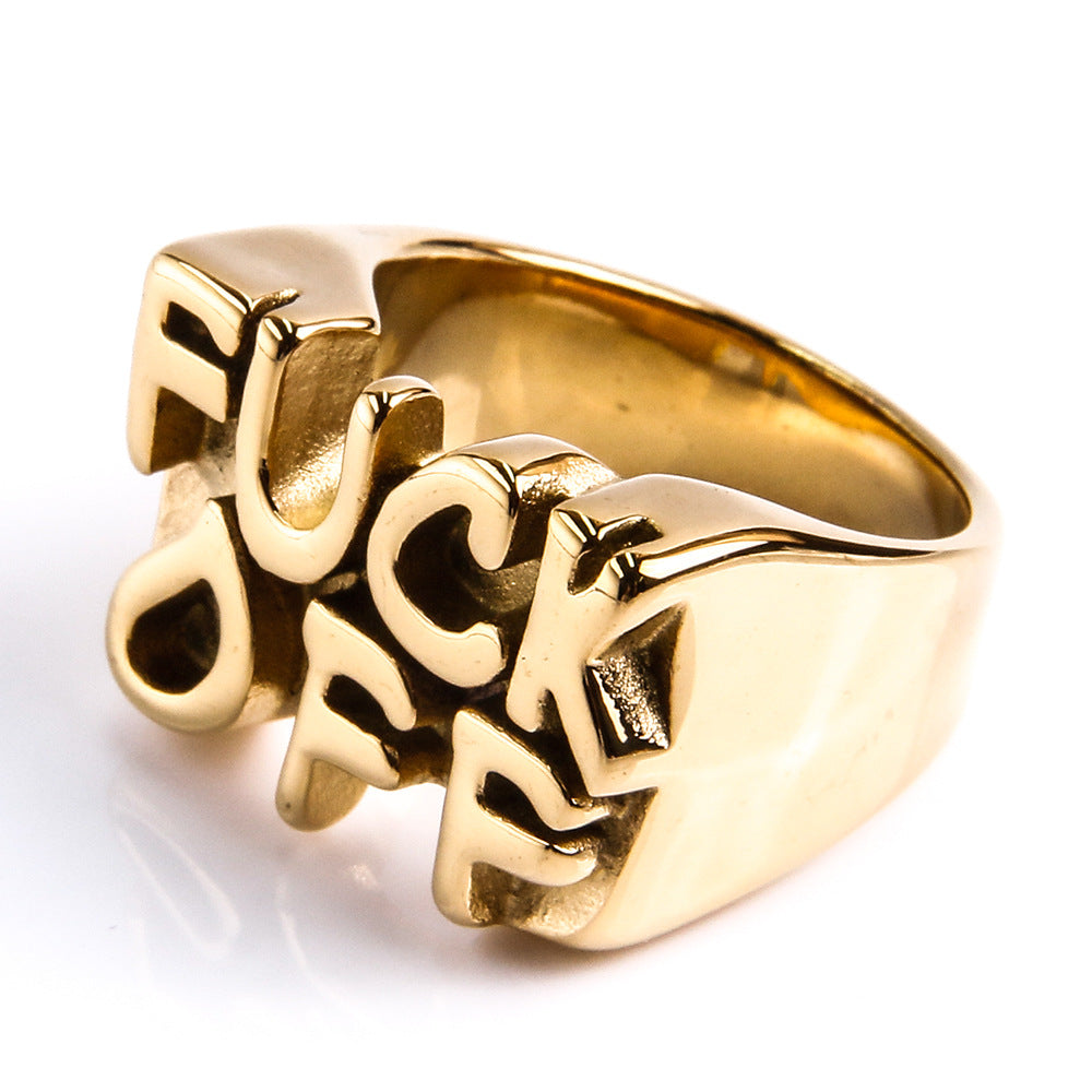 Go Punk Word Ring Wide Band 18K Gold/Silver