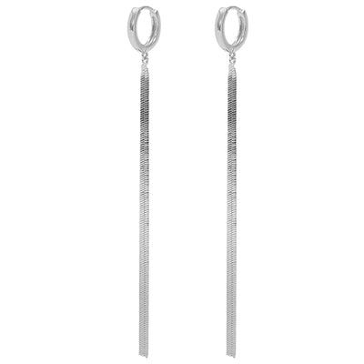 Herringbone Long Tassel Huggie Hoop Earrings 18K Gold/Silver
