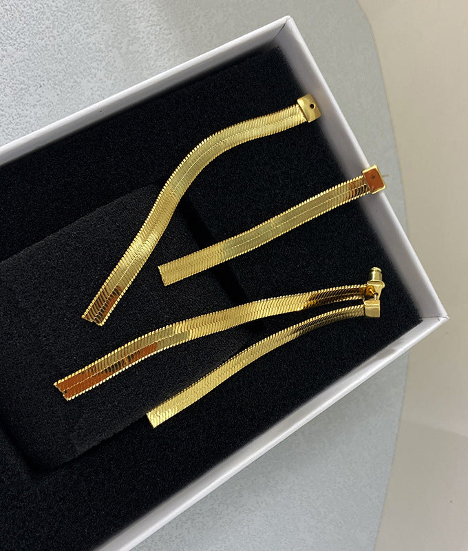 Duo Herringbone Long Tassel Ear Jacket Earrings 18K Gold