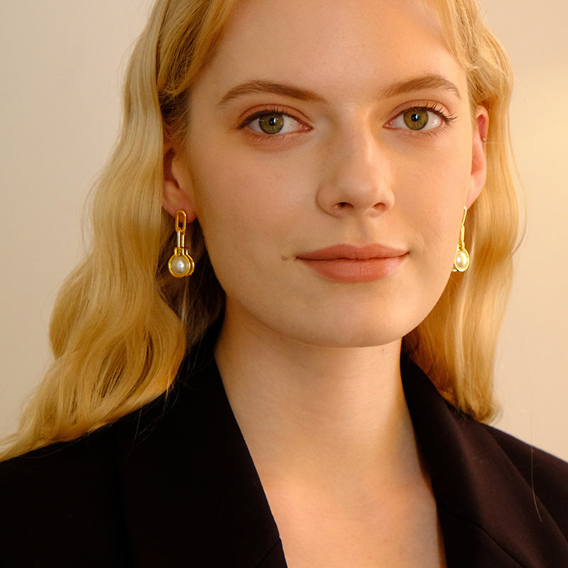 Eden Pearl Linked Chain Dangle Earrings 18K Gold Silver