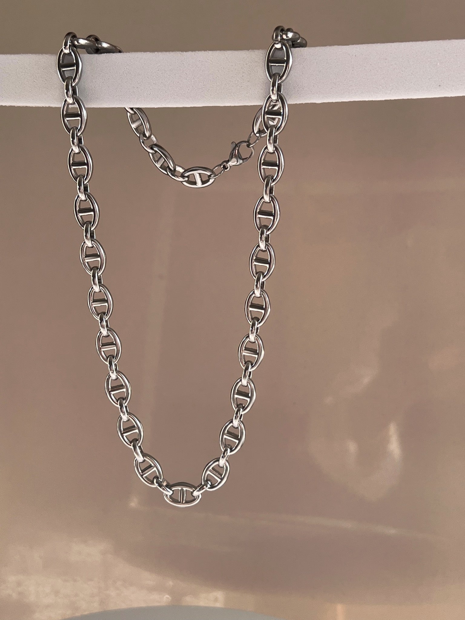 Penelope Chunky Coffee Bean Linked Chain Necklace & Bracelet 18K Gold/Silver