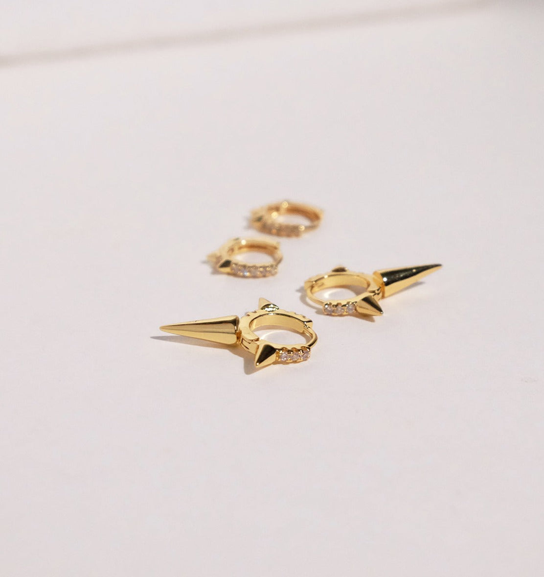 Dainty Cone Spike Hoop Earrings with Zirconia Gems 18K