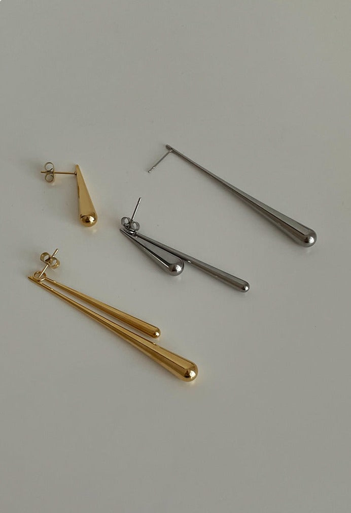 Paisley Long Gold Drip Ear Jacket Asymmetric Earrings 18K Gold & Silver