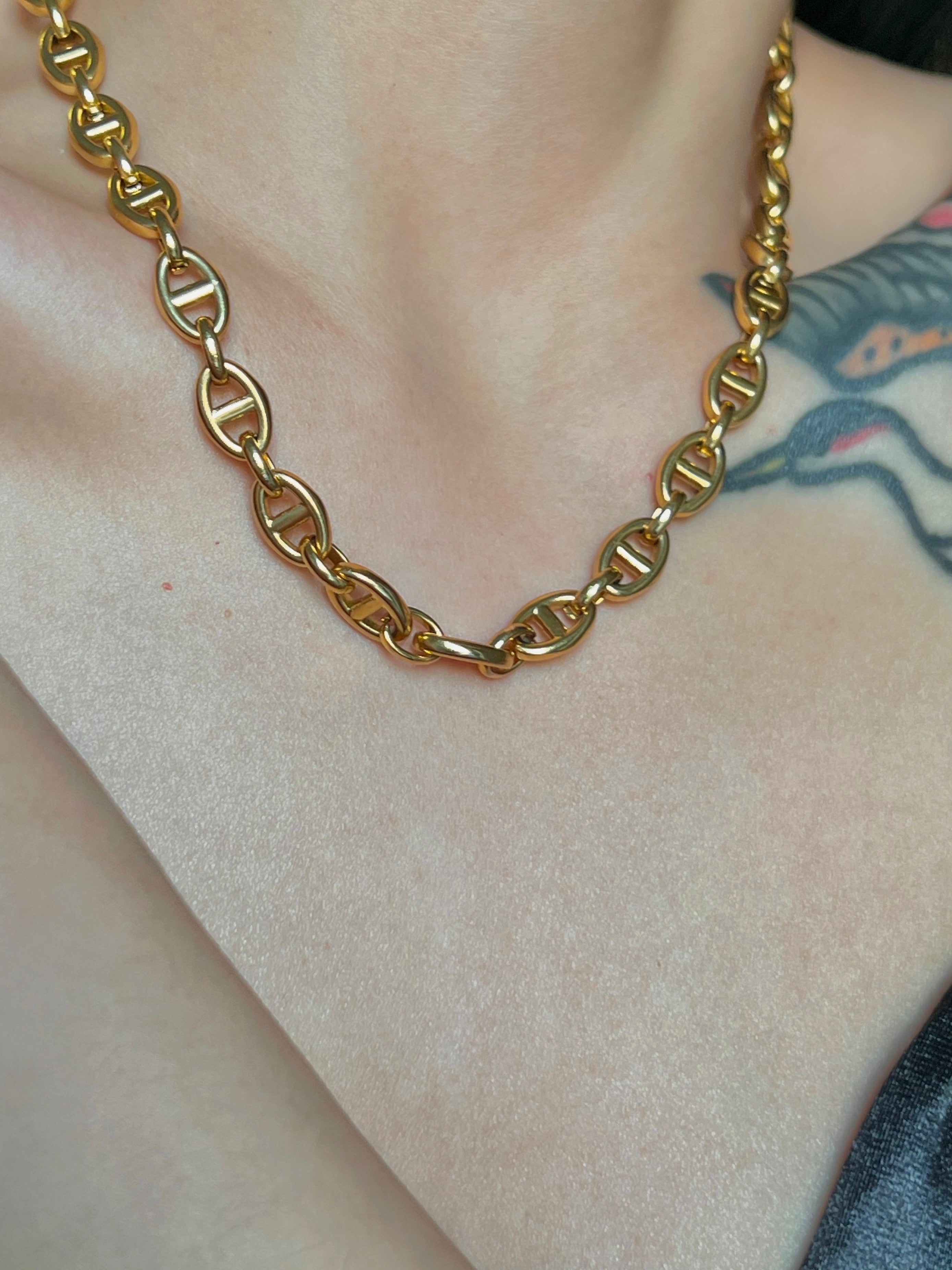 Penelope Chunky Coffee Bean Linked Chain Necklace & Bracelet 18K Gold/Silver